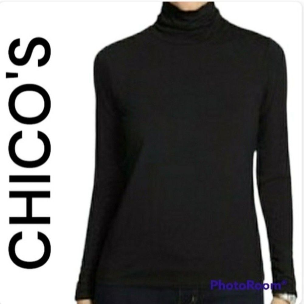 NWOT CHICO'S KNIT LONG SLEEVE MOCK NECK BLACK TOP SIZE 0 S/4 WOMENS
